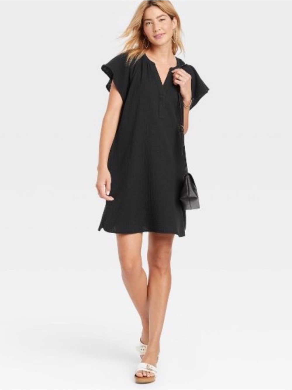 Universal Thread Black Flutter Sleeve Woven Dress